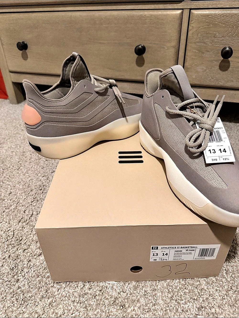adidas Athletics II Basketball Shoes Gray & Cream US 13
